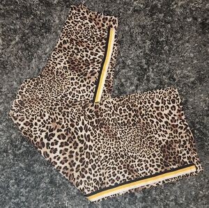 Leopard Print Wide-Leg Trouser with Yellow Stripe